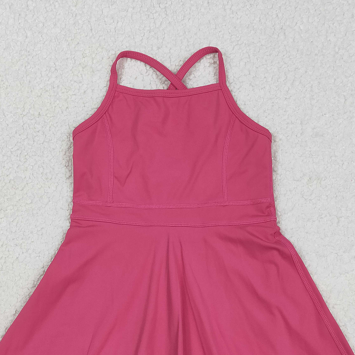 3.11 RTS NO MOQ （In stock）S0727 Kids Fashion Clothes Baby Girls Hot Pink Strap Yoga Active Shorts Ruffle Knee Length Dresses