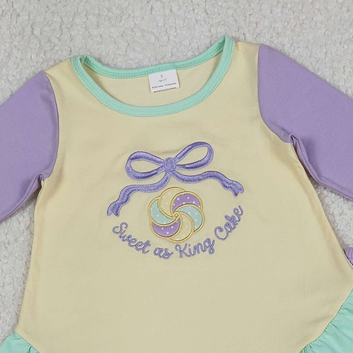 1.8 RTS NO MOQ （In stock）GLP2979 Embroidery Sweet as King Cake Donuts Baby Girls Mardigras Ruffle Pants Clothes Sets