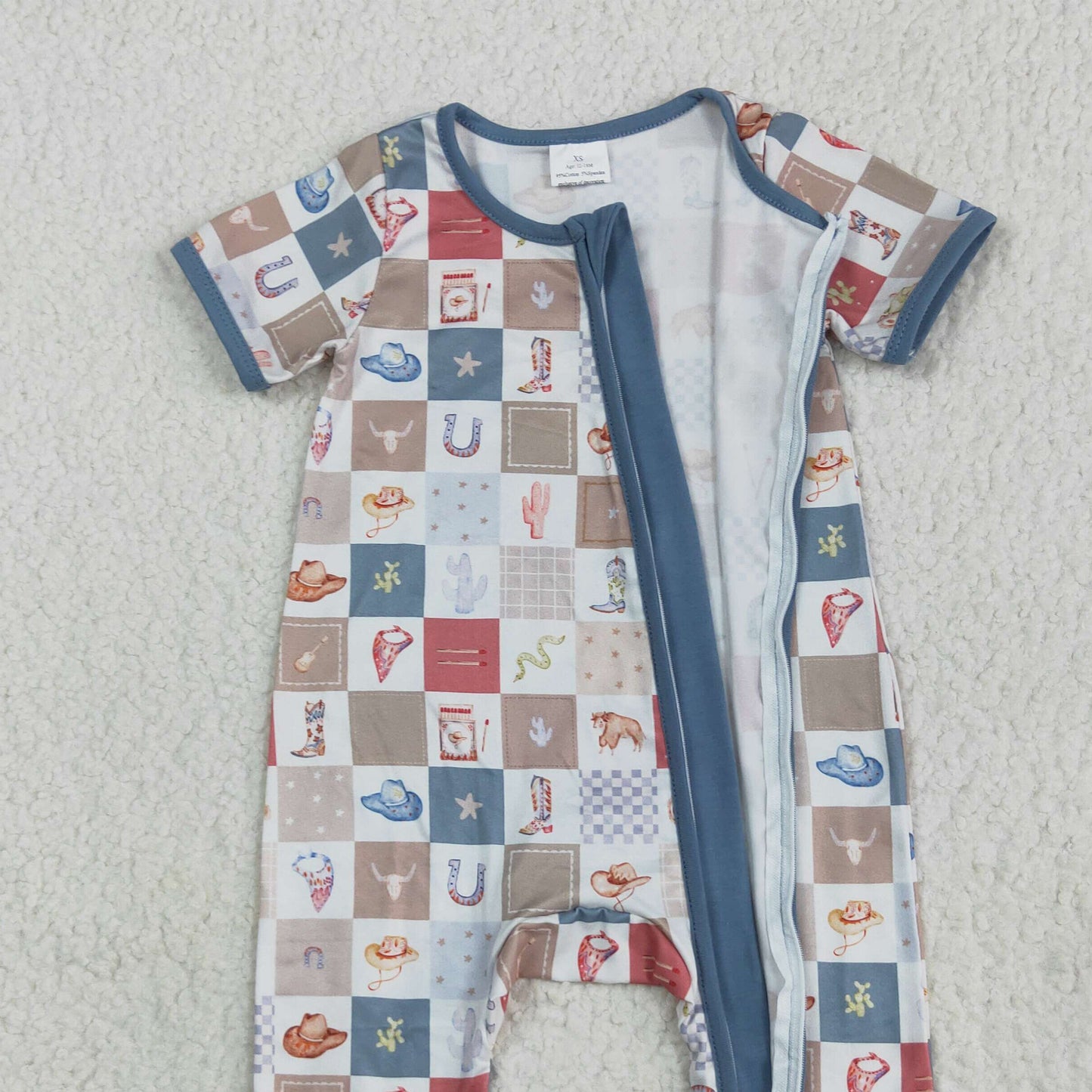 SR3098 RTS NO MOQ Baby Boys Summer Rompers Baby Infant Boys Short Sleeves Boots Cactus Zipper Rompers
