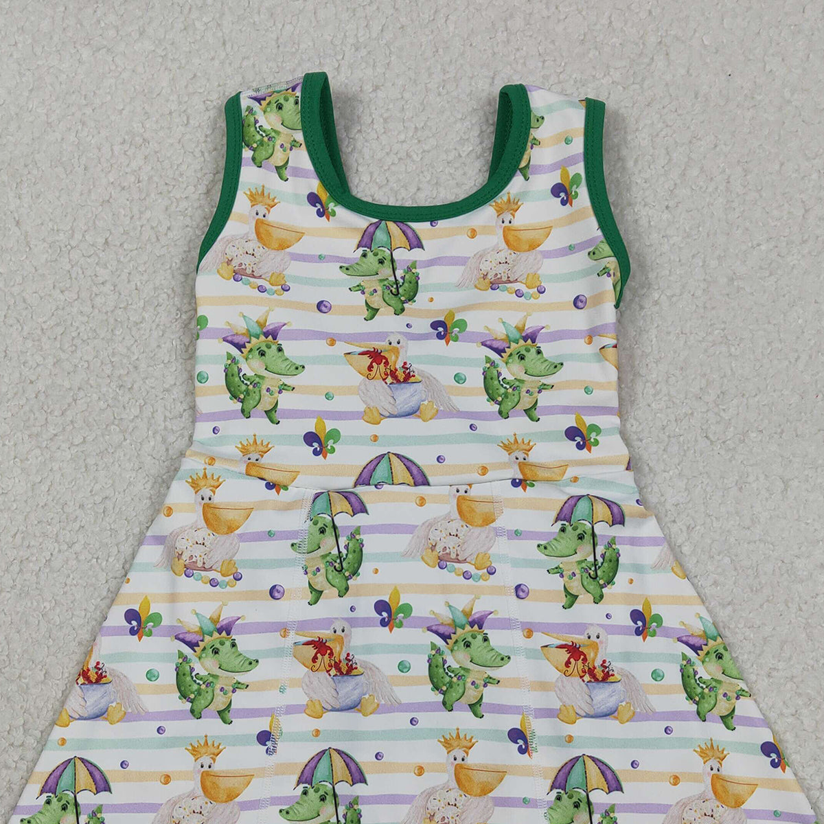 12.20 RTS NO MOQ （In stock）GSD2950 Baby Girls Mardigras Stripe Crocodiles Yoga Shorts Knee Length Dresses