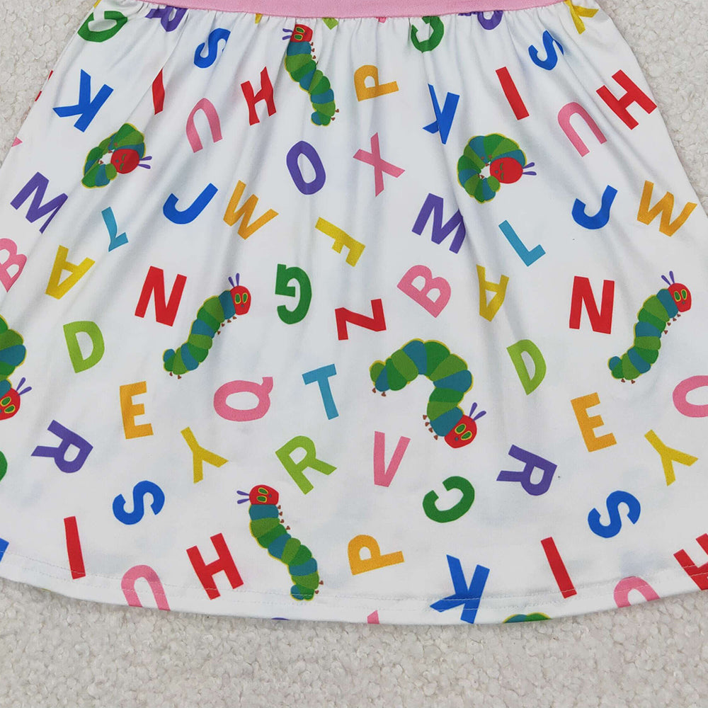 4.09 GSD2152 RTS NO MOQ Baby Girls Summer Dress Baby Girls Pink Sleeveless Letters Caterpillar Dress