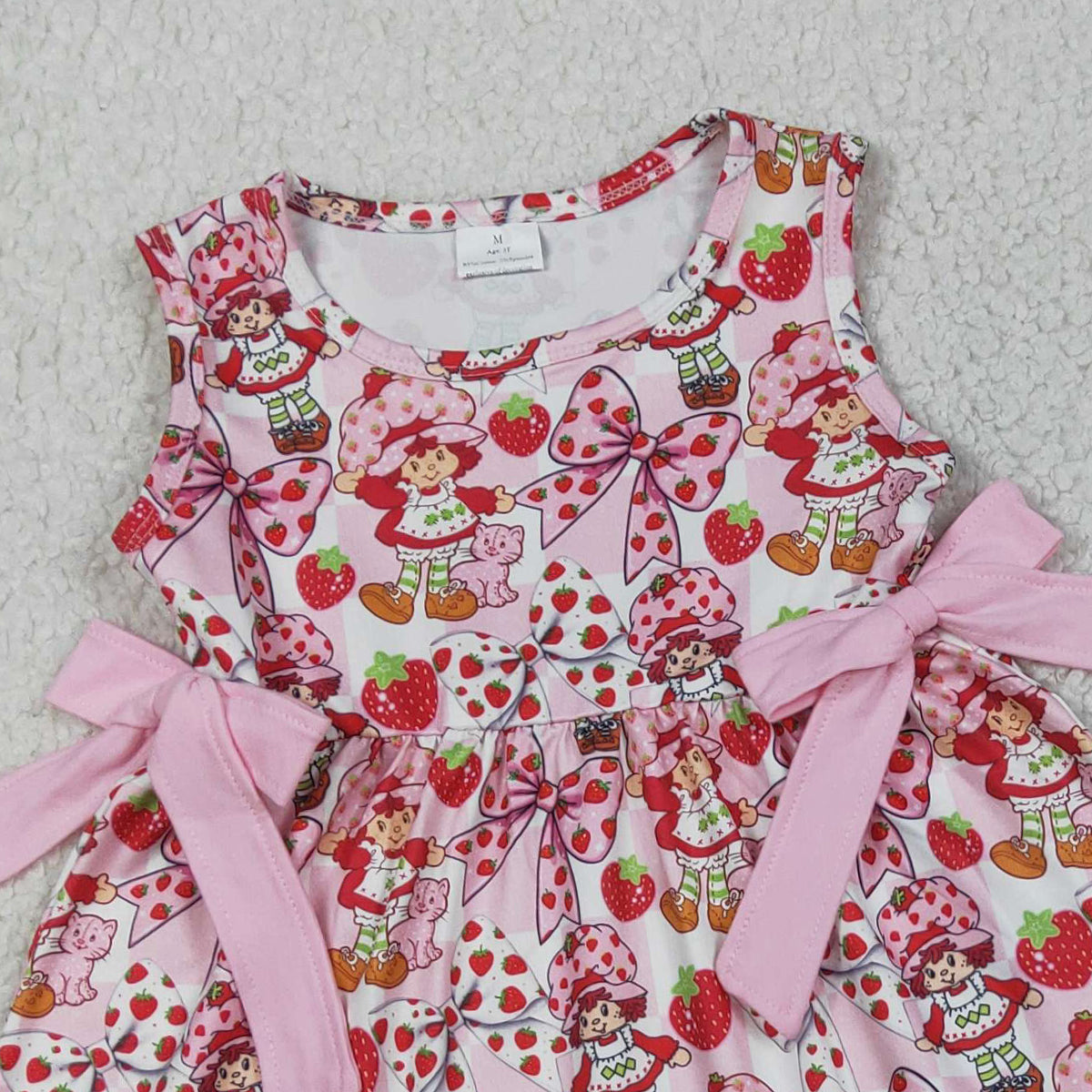 3.28 RTS NO MOQ （In stock）GSSO3104 Sleeveless strawberry bow tunic ruffle shorts girls outfits