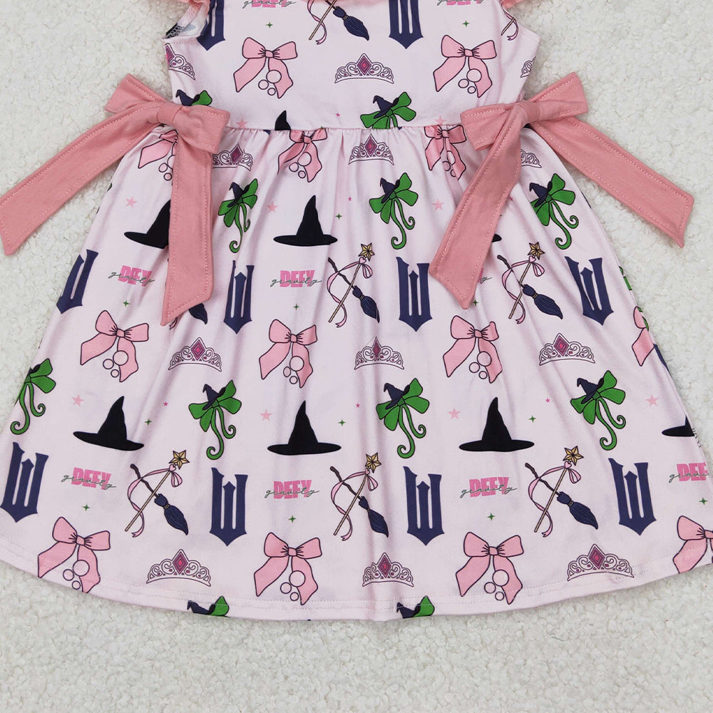 5.16  GSD1895 RTS NO MOQ Flutter sleeves bow witches baby girls dresses