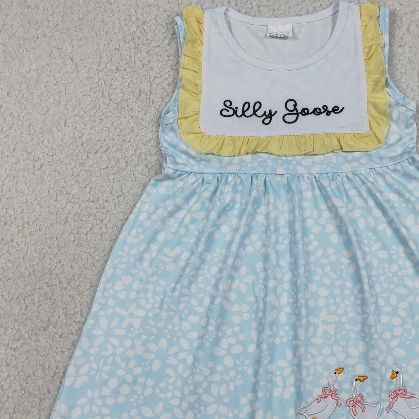 GSD2970 RTS NO MOQ （In stock）Sleeveless silly goose bow embroidery girls dresses