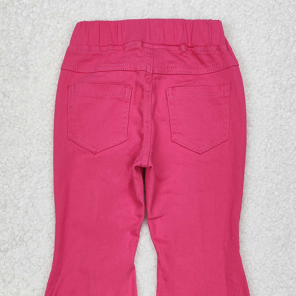 P0731 New Rts No Moq 8-9 Days By Air Arrived it Hot pink bow elastic waist kids girls flare jeans