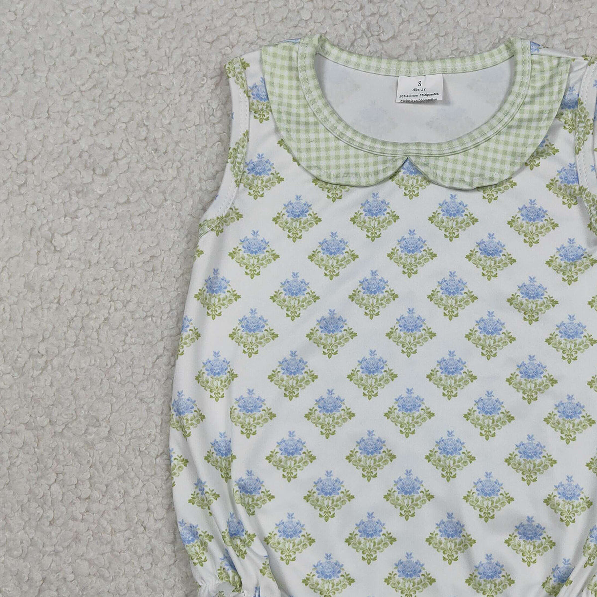 3.6 RTS NO MOQ （In stock）SR3662 Children's Fashion Romper Baby Girls Sleeveless Flowers Plaid Collar Ruffle Rompers