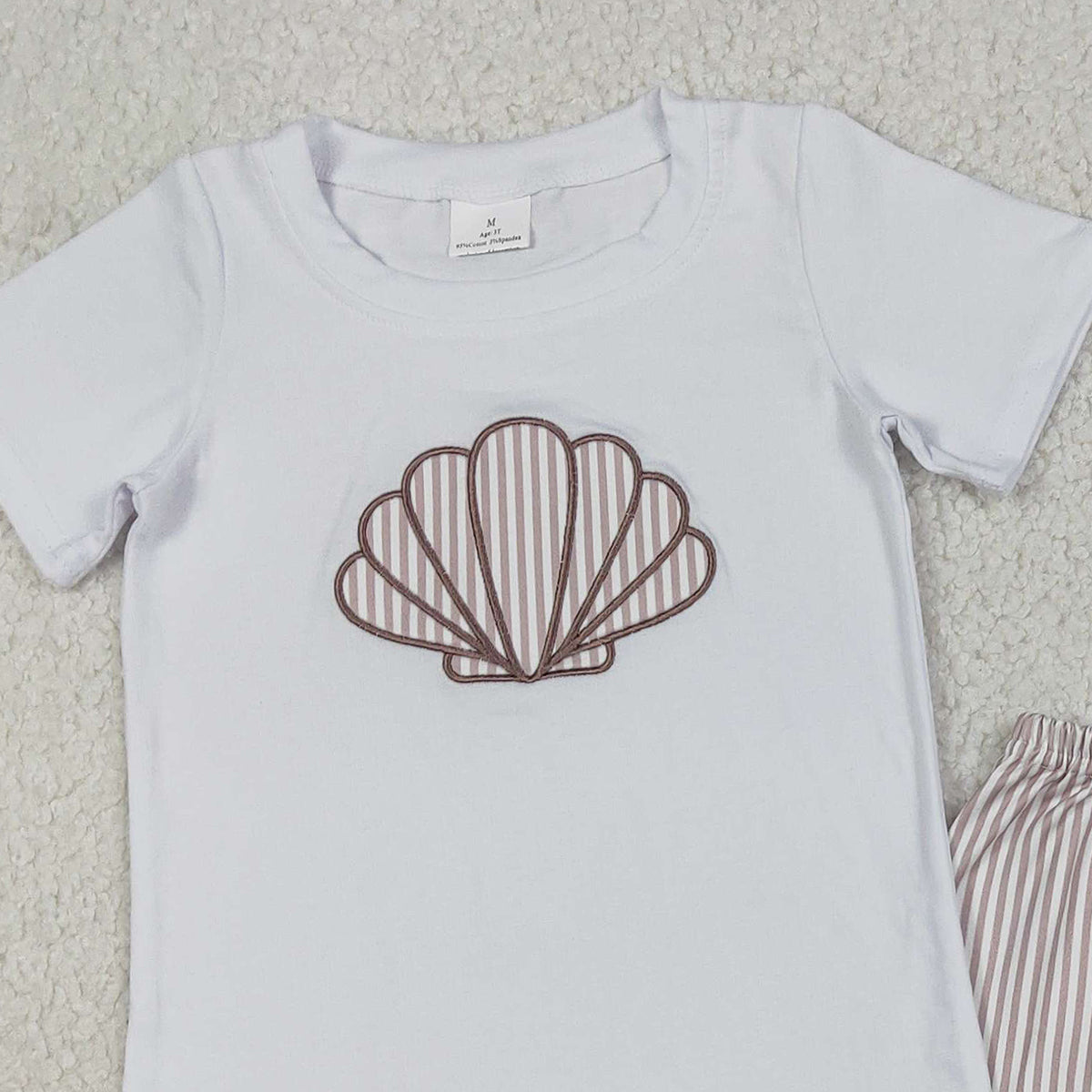 12.23 RTS NO MOQ （In stock）BSSO1618 Embroidery Shells Baby Boys Shirt Top Stripe Shorts Clothes Sets