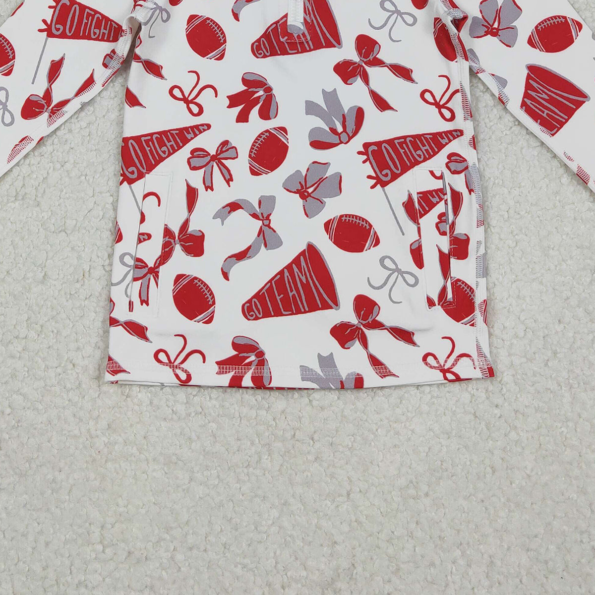 10.30 RTS NO MOQ （In stock）GT1198 Baby Girls Long Sleeve Tops Baby Girls Red Bows Footballs Go Team Yoga Active Zipper Pullovers Top