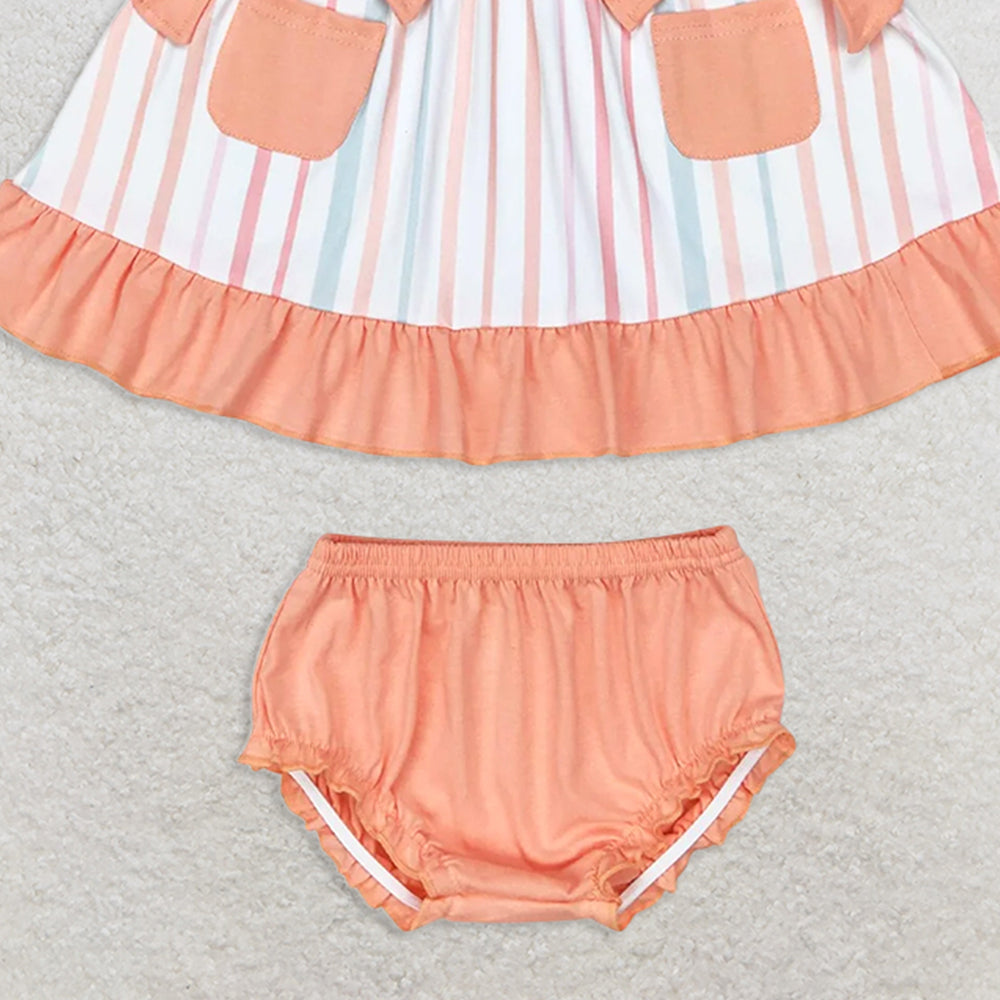 GBO0293RTS NO MOQ Baby Girls Summer Outfits  Baby Girls Orange Stripes Sleeveless Top Summer Bummies Clothes Sets