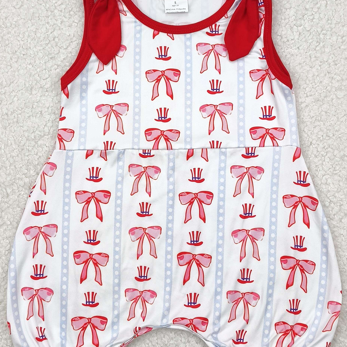 6.09   SR2765RTS NO MOQ  Baby Girls Summer Rompers Baby Infant Girls 4th Of July Bows Hats Rompers