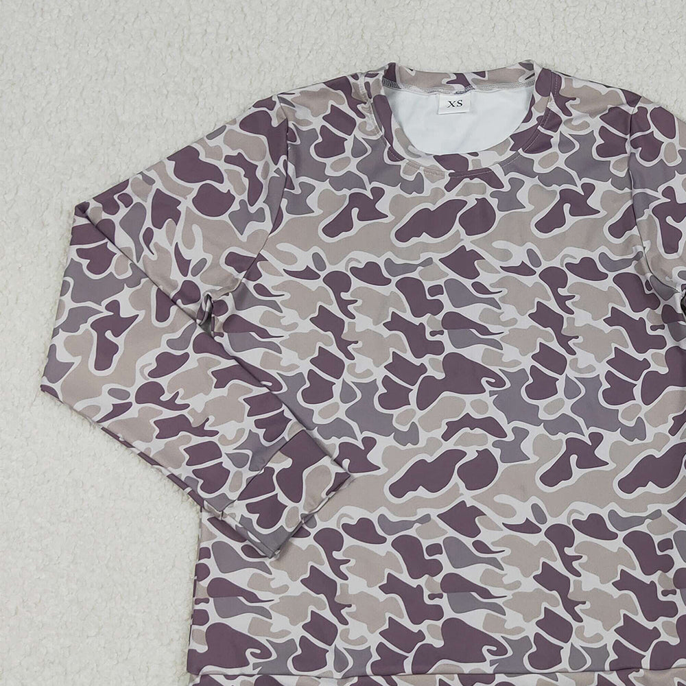9.30  RTS NO MOQ （In stock）GT1124 Adult Women Dark Gray Camo Southern Long Sleeve Tee Shirts Top