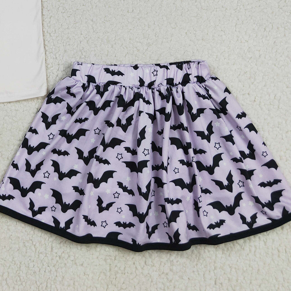 RTS NO MOQ （In stock）GSD2772Baby Girls Skirt Sets Baby Girls Hey Boo Top Bats Plaid Skorts Halloween Clothes Set