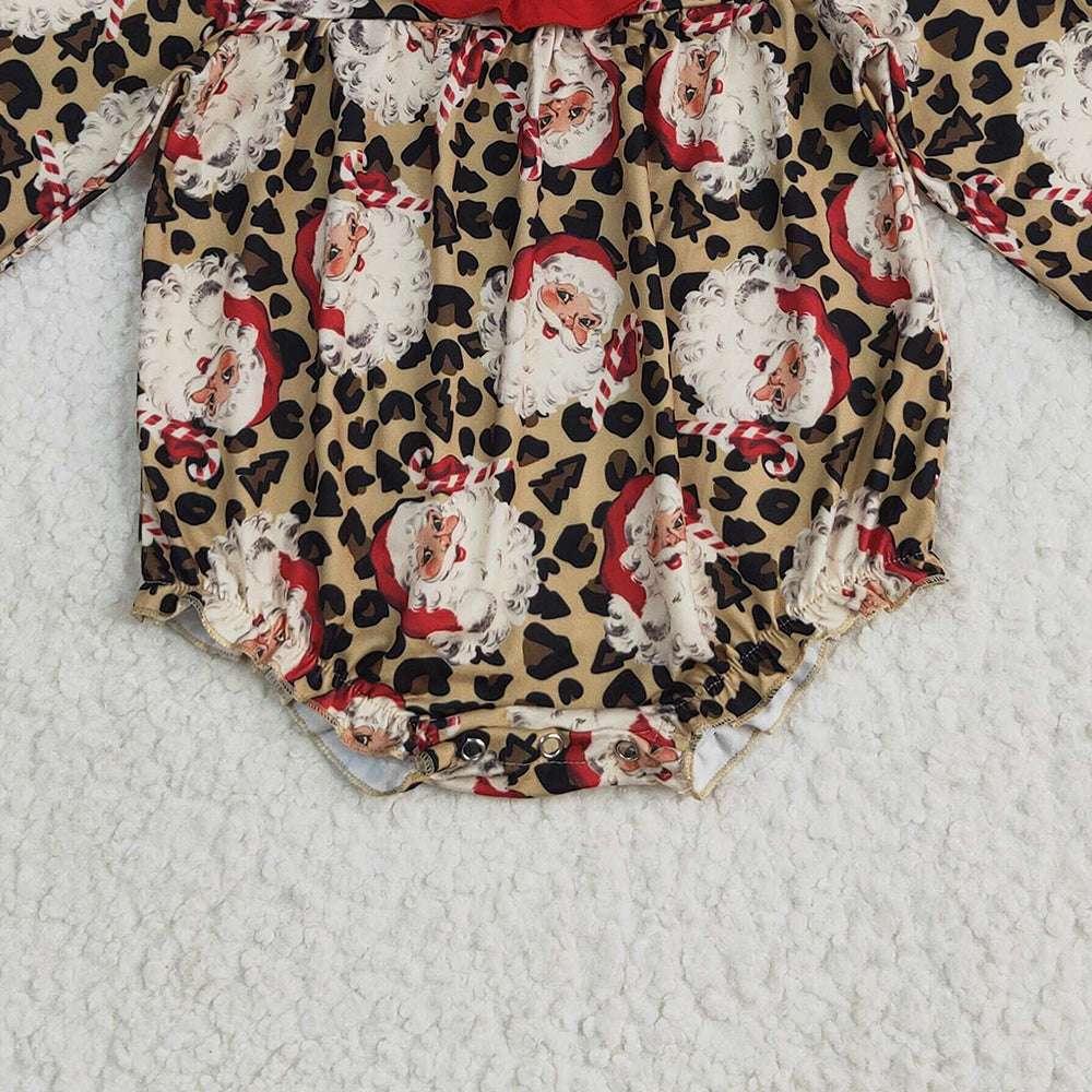 8.13   LR2237 RTS NO MOQ Baby Girls Winter Rompers Baby Girls Long Sleeves Leopard Santa Ruffle Rompers