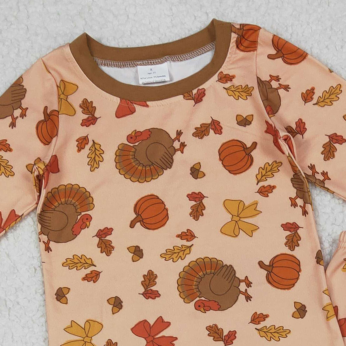 10.11 RTS NO MOQ （In stock）GLP2883 Baby Girls Turkey Pumpkins Top Pant Thanksgiving Pajamas Sets