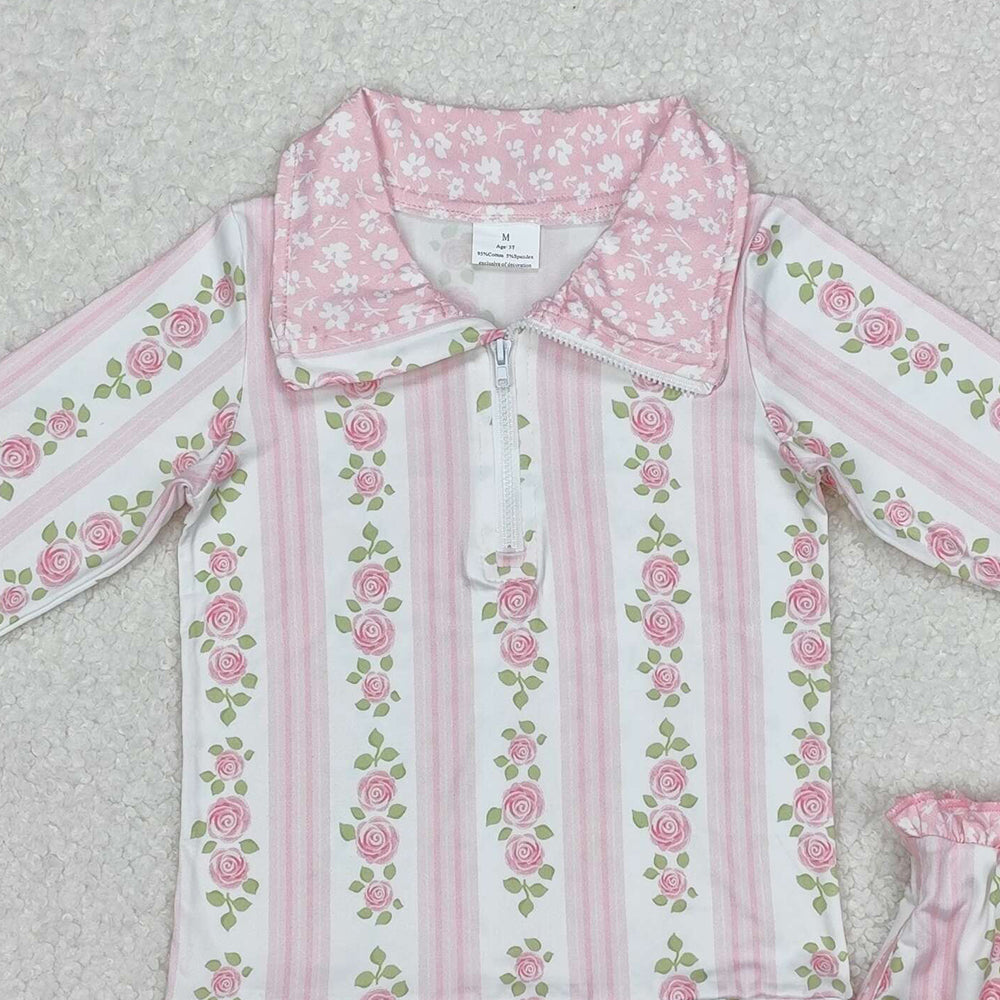 USA Shop (in stock)GLD1002  Baby Girls Skirt Sets Baby Girls Pink Flowers Skort Set with Zip Top And Skirt Bottoms Outfit for Little Girls Cute Floral Print Clothing Set
