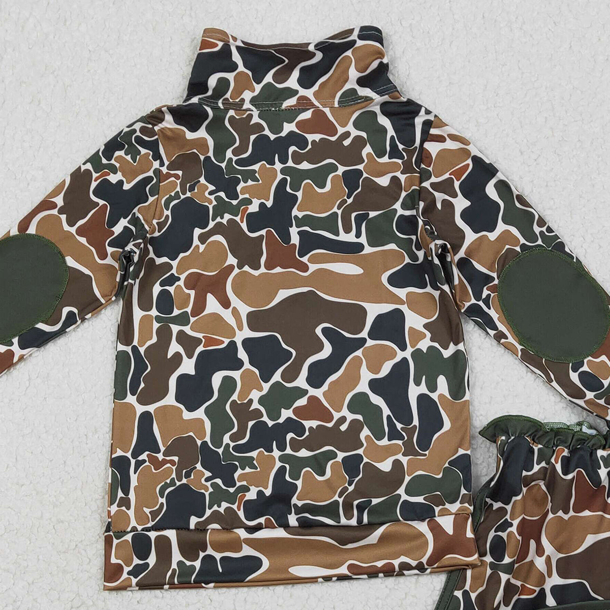 1.17 RTS NO MOQ （In stock）GLD1547 Baby Girls Southern Dark Brown Camo Zip Pullover Skirt Shorts Clothes Sets