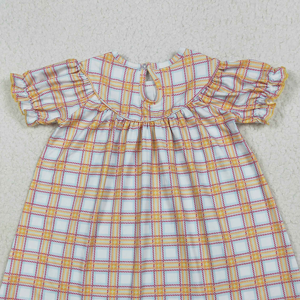 RTS NO MOQ （In stock） GSD2276 Baby Girls Summer Dress Cow tractor plaid short sleeves farm girls dresses