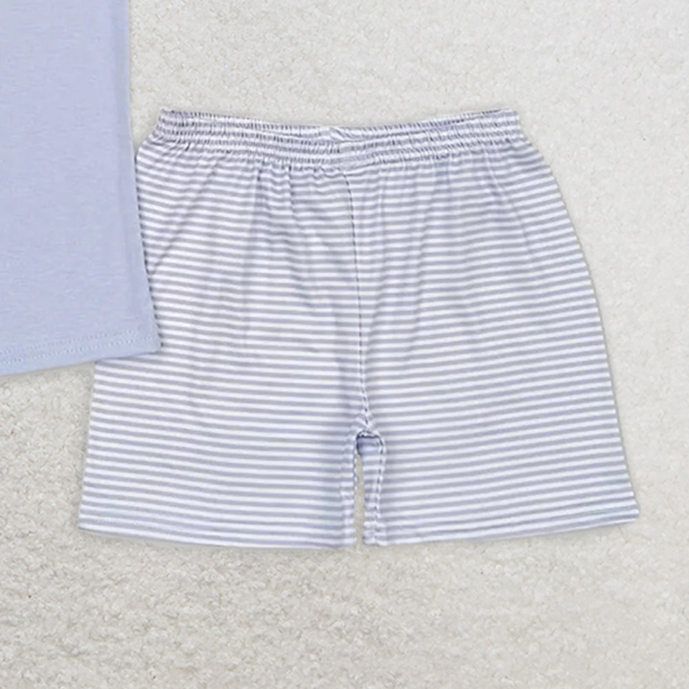BSSO0686 RTS NO MOQ Baby Boys Summer Boys Outfits Baby Boys Blue Golf Tee Shirt Stripes Shorts Clothes Sets
