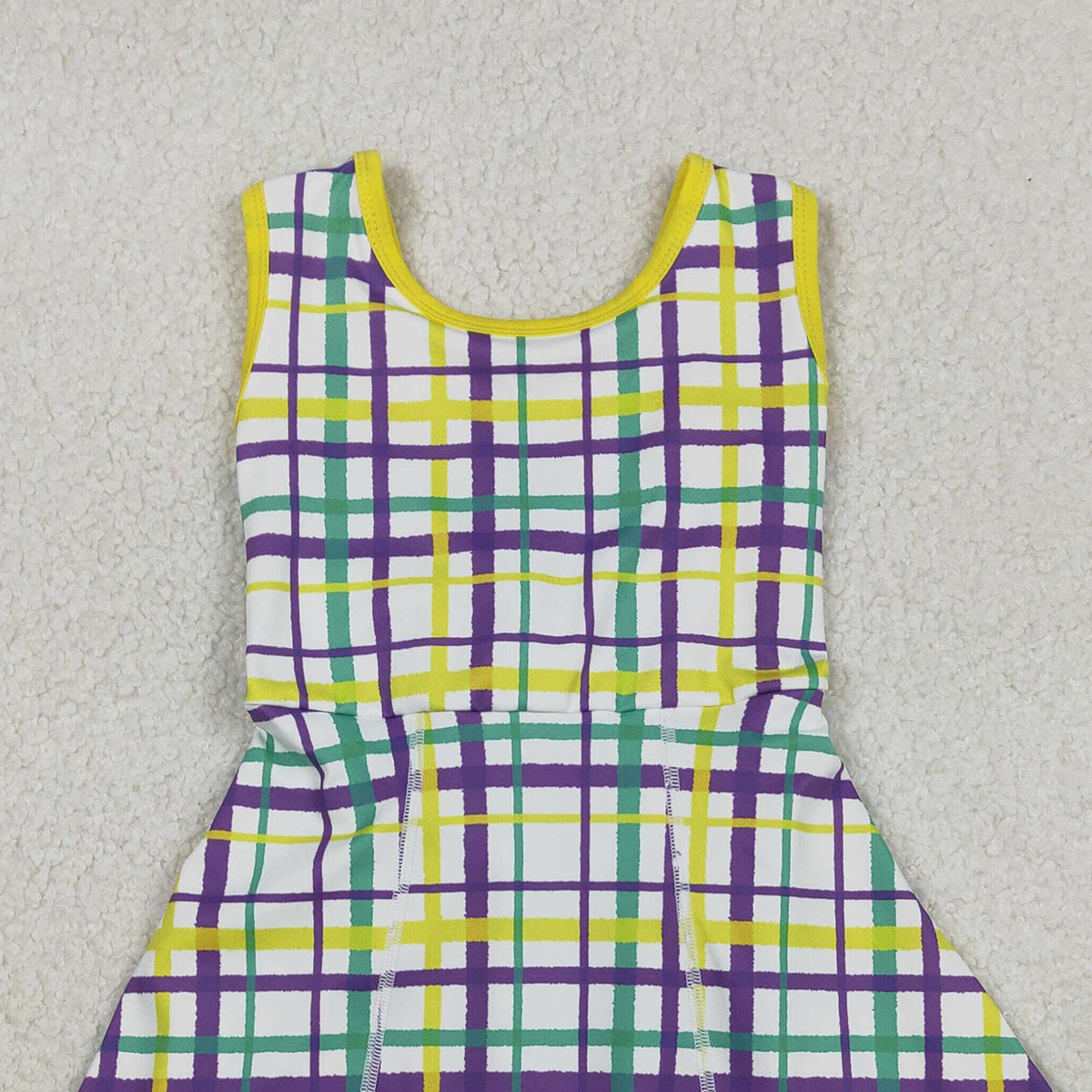 12.11 RTS NO MOQ （In stock）GSD2945 Baby Girls Mardigras Checked Yoga Active Shorts Knee Length Dresses