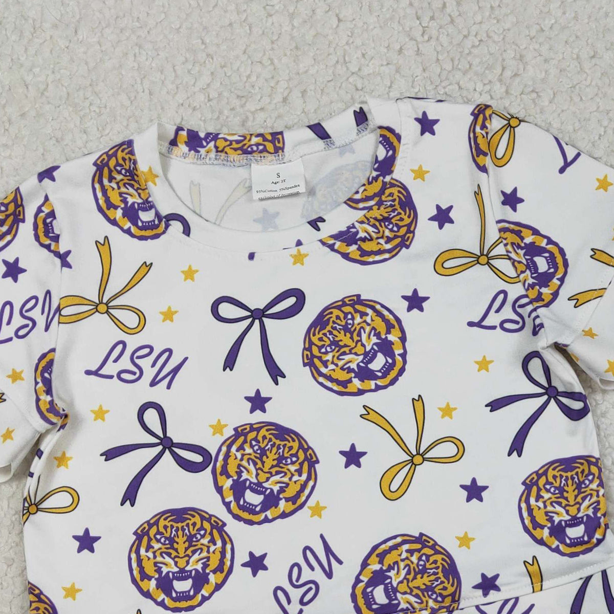 3.27 GSSO3256 RTS NO MOQ （In stock ）Short sleeves bow scallop girls team outfits