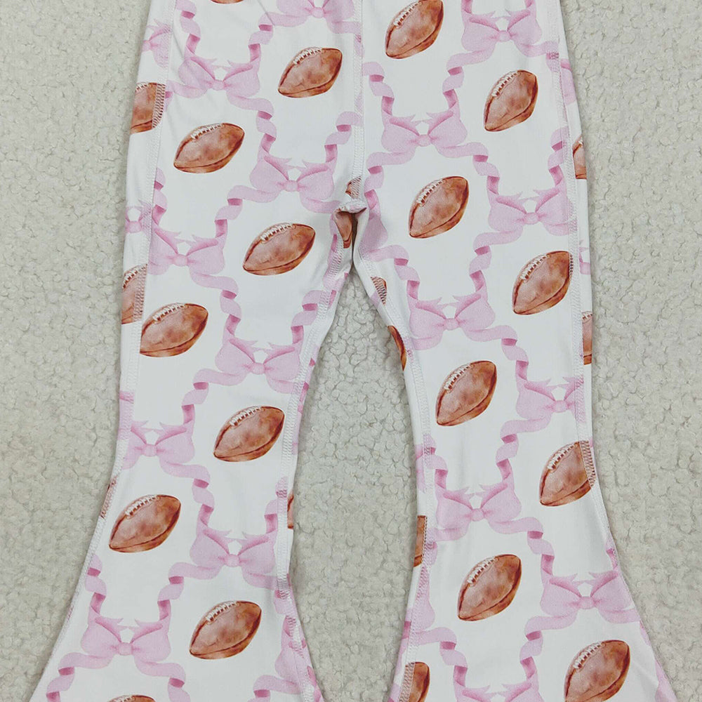 RTS NO MOQ （In stock）P0780 Baby Girls Yoga Pants Baby Girls Pink Bow Footballs Plaid Yoga Active Bell Bottom Pants