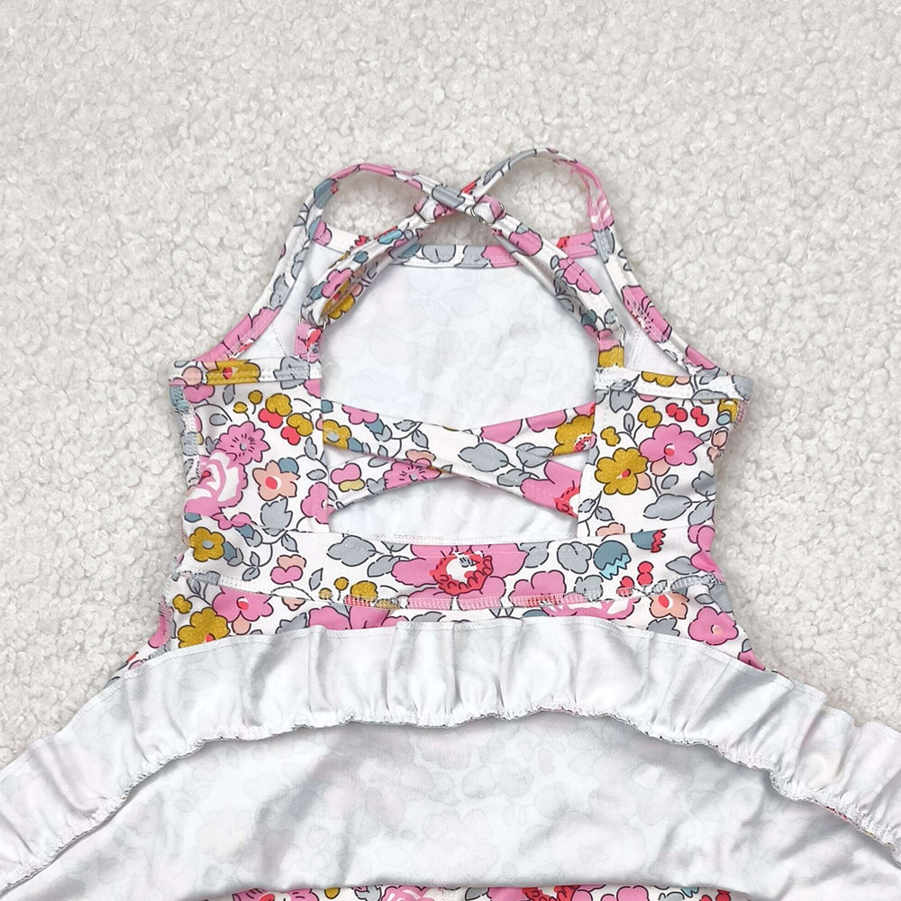4.11 GSD2278 RTS NO MOQ Baby Girls Summer Yoga Dress Straps pink floral ruffle kids girls athletic dresses