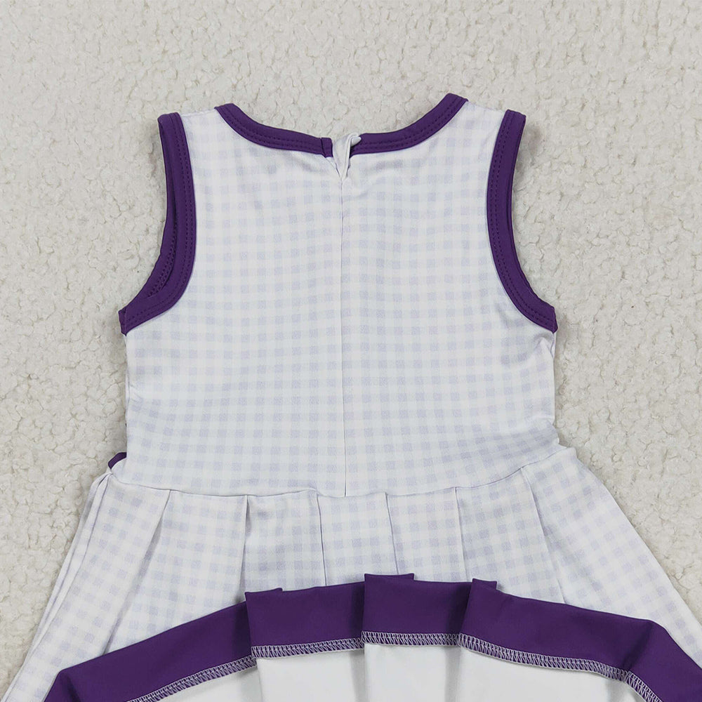 RTS NO MOQ （In stock）GSD2758 Baby Girls Yoga Dress Baby Girls Purple Plaid Zipper Shorts Yoga Activite Knee Length Dresses