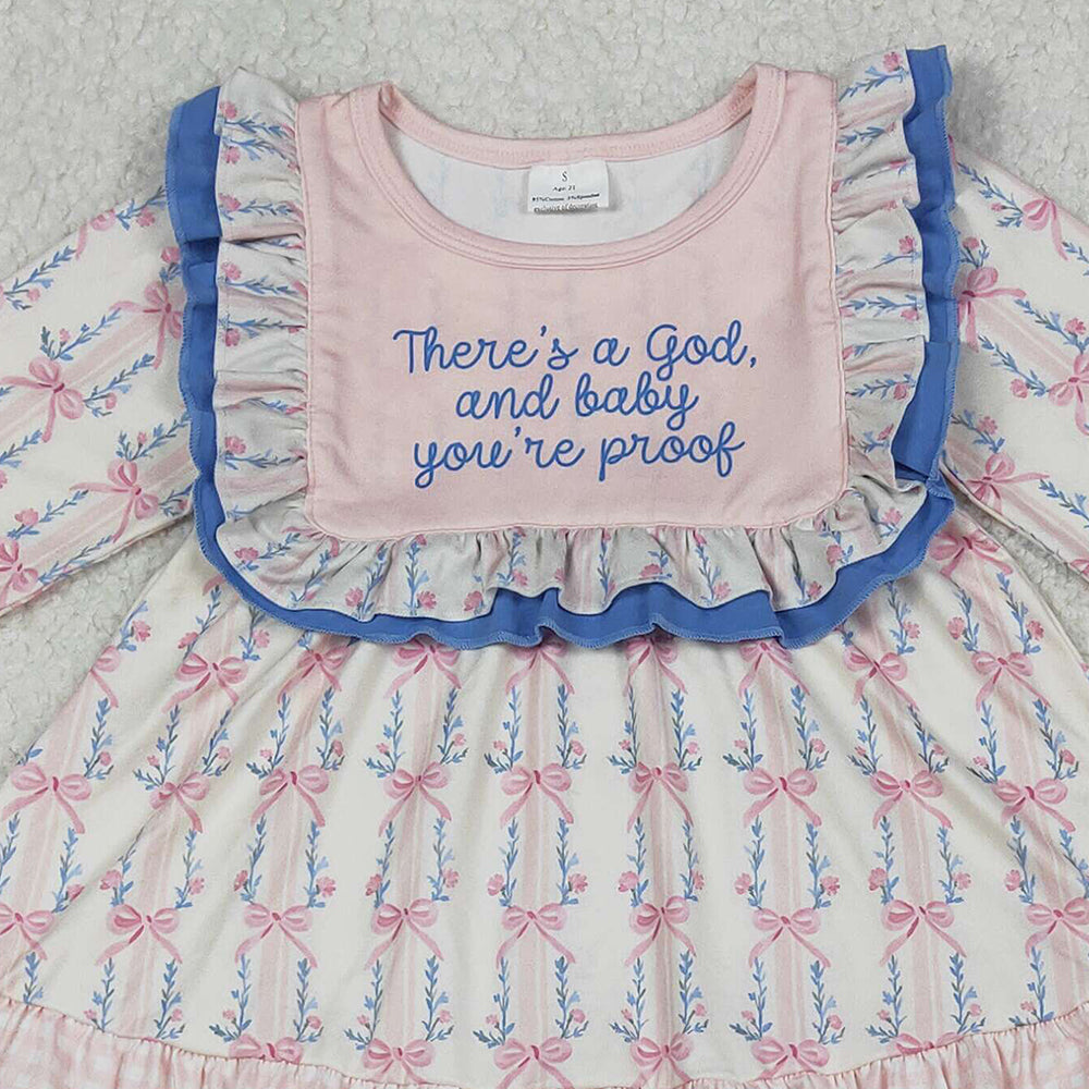 RTS NO MOQ （In stock）GLP2379 Baby Girls Winter Outfits Long Sleeves Pink Floral Stripe Tunic Ruffle Pants Set