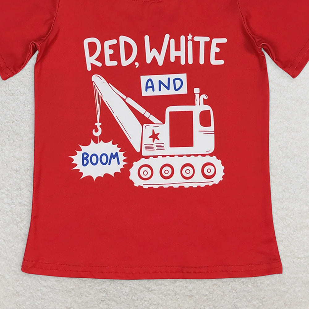 BT0652 RTS NO MOQ Baby Boys Summer Tops  Baby Boys Red 4th Of July Truck Short Sleeve Tee Shirts Tops