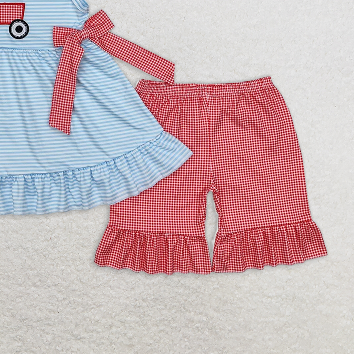 GSSO1728RTS NO MOQ Baby Girls Summer Outfits Sleeveless chicken tractor tunic plaid shorts girls clothes
