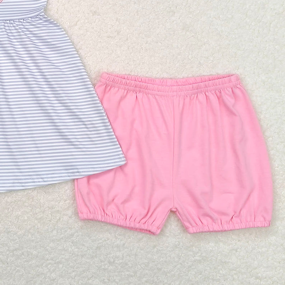 4.22 GSSO0767  RTS NO MOQ Flutter sleeves stripe golf tunic pink shorts girls clothes