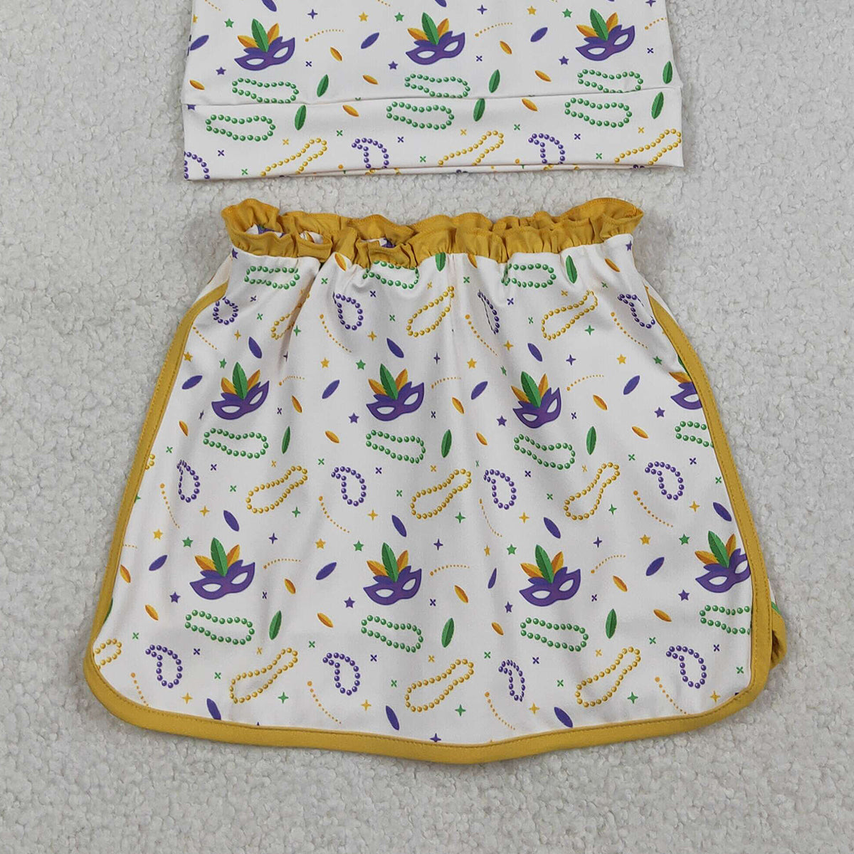 12.29 RTS NO MOQ （In stock）GLD1370 Baby Girls Mardigras Anchors Masks Zip Pullovers Skirt Shorts Yoga Clothes Set