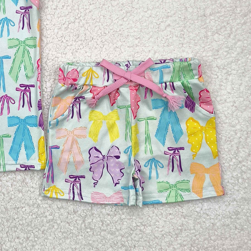 6.09   GSSO2188RTS NO MOQ Baby Girls Summer Outfits baby girl clothes bow sleeveless shorts set