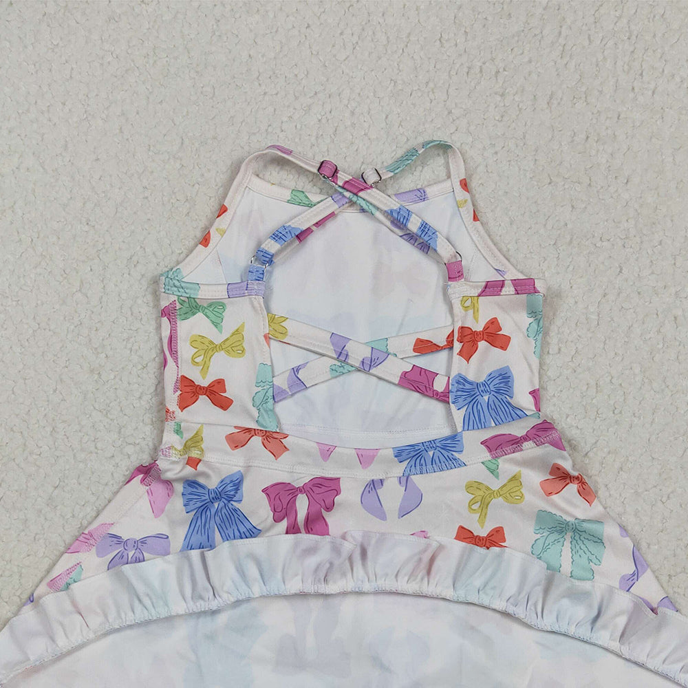 7.16 GSD2291 RTS NO MOQ Baby Girls Summer Yoga Dress Baby Girls Strap Colorful Bows Yoga Ruffle Knee Length Dresses