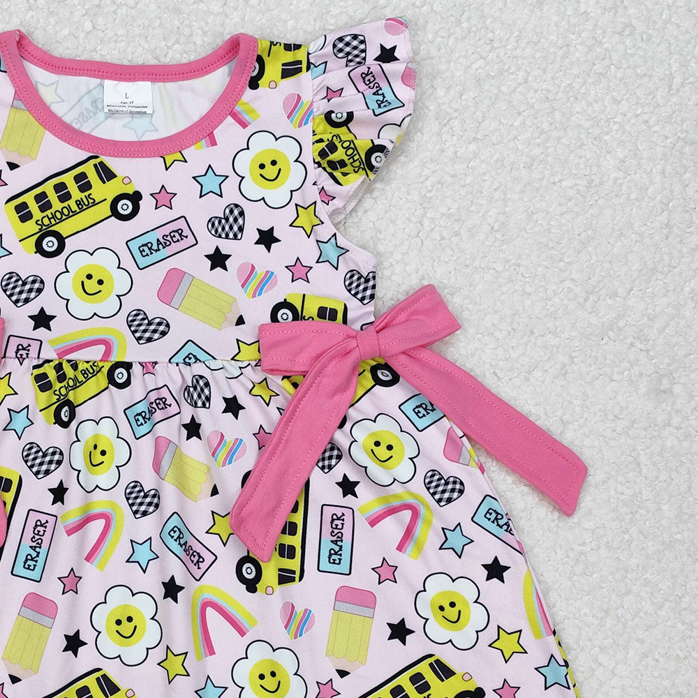 GSD1822New Rts No Moq 8-9 Days By Air Arrived it Flutter sleeves eraser pencil floral girls back to school dress