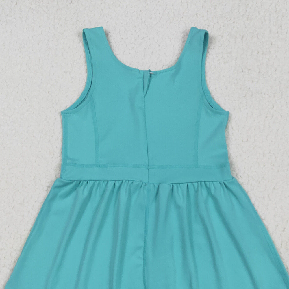 SR3023 RTS NO MOQ Baby Girls Summer Yoga Jumpsuits Baby Girls Active Waer Blue Yoga Jumpsuit