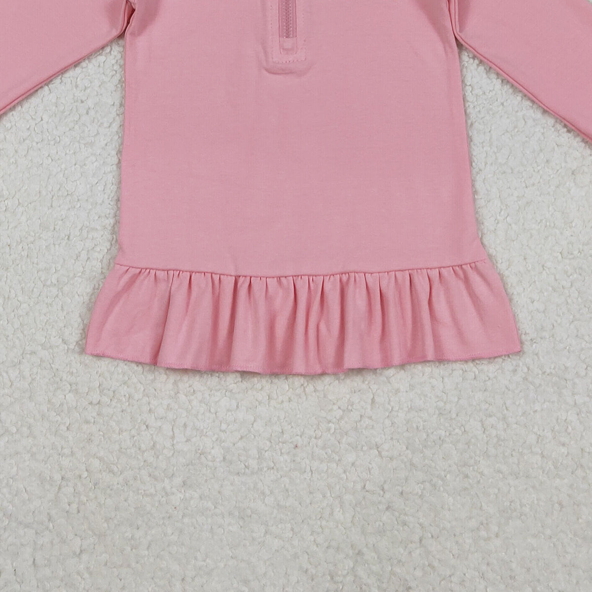 11.20 RTS NO MOQ （In stock）GT1270 Embroidery Bow Baby Girls Pink Long Ruffle Sleeve Zipper Valentines Pullovers Top