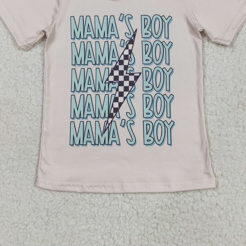 7.01 BT1229RTS NO MOQ Baby Boys Summer Tops Baby Boys Short Sleeves MAMA'S BOY Lightning Tee Shirts Top