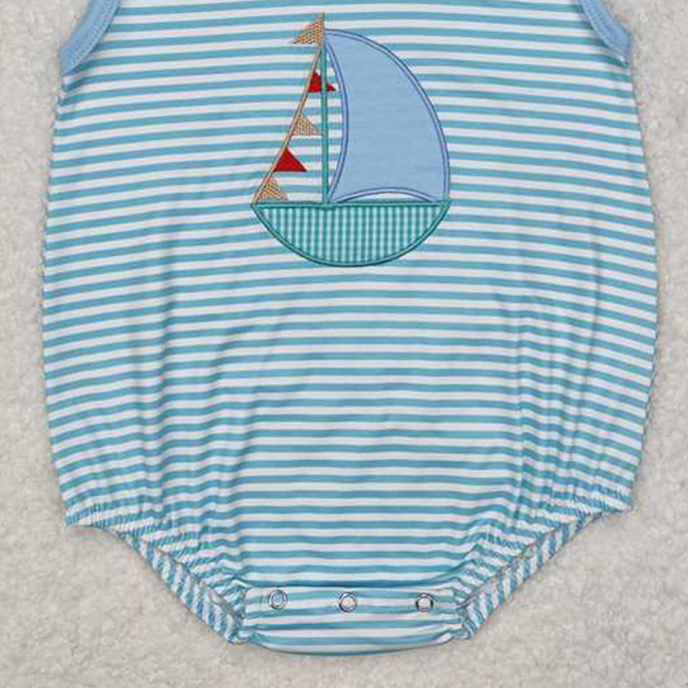SR2276 RTS NO MOQ Sleeveless stripe boat baby boy summer romper