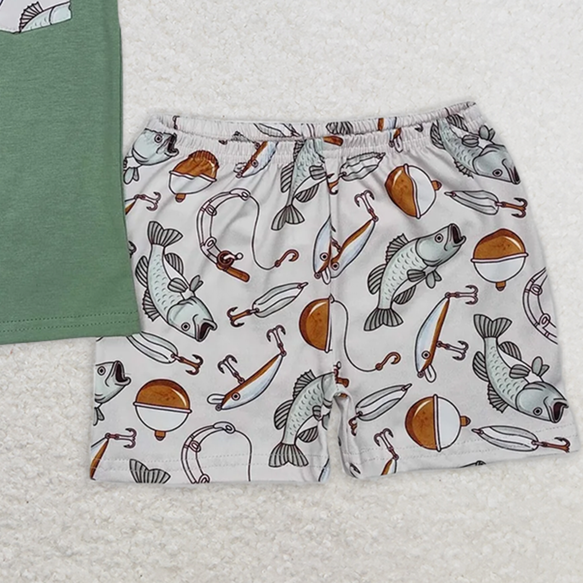 8.25 BSSO1216 RTS NO MOQ Baby Boys Summer Boys Outfits Fishing pocket green short-sleeved shorts set