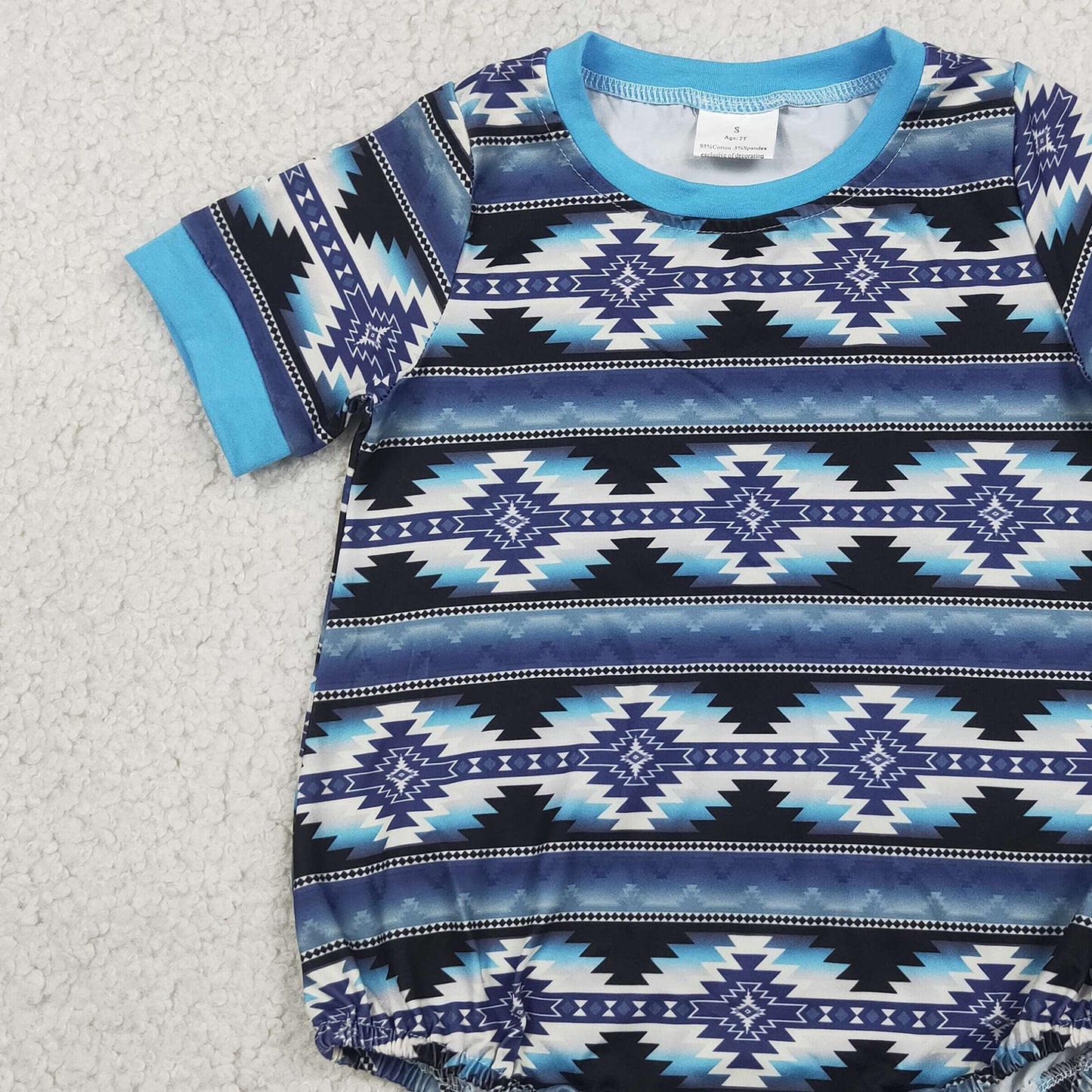 SR3709 RTS NO MOQ （In stock）Short sleeves blue black aztec baby boy western romper