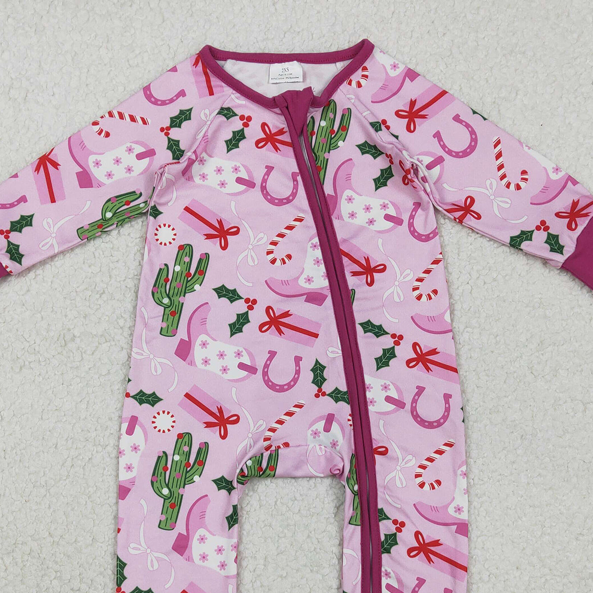 11.4 RTS NO MOQ （In stock）LR1742 Baby Girls Winter Rompers Baby Girls Western Boots Christmas Two Way Zip Convertible Rompers