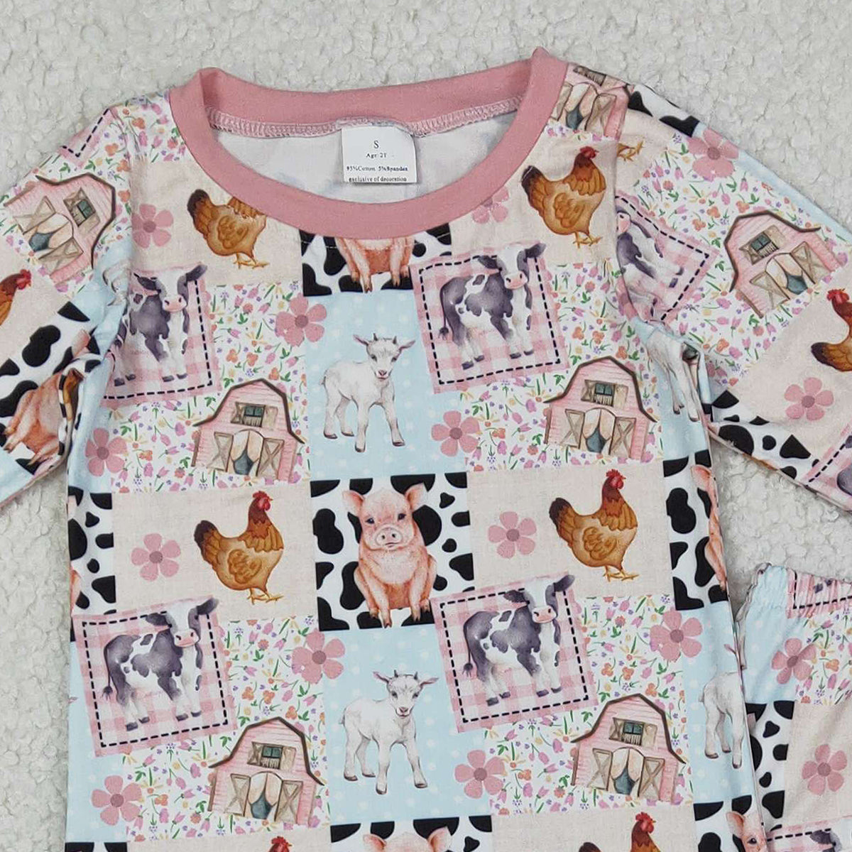 12.6 RTS NO MOQ （In stock）GLP2805 Baby Girls Pigs Chicks Top Pants Farm Pajamas Sets