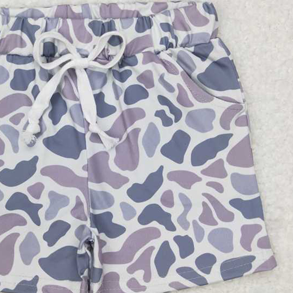 USA Shop (in stock) SS0140Kids Boy Grey Camo Summer Shorts with Pocket - Breathable Lightweight Clothing for Boys' Outdoor Activities