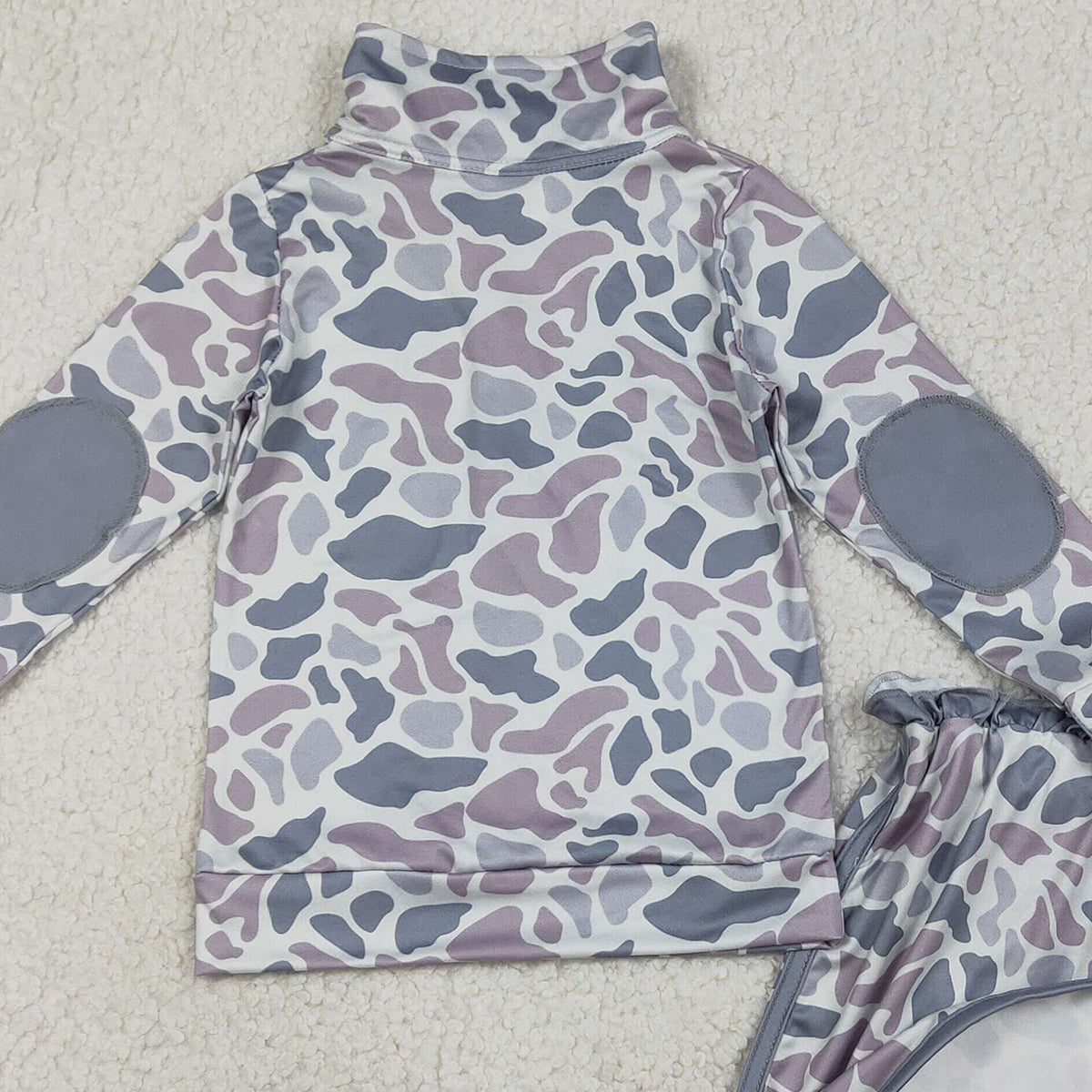 1.19 RTS NO MOQ （In stock）GLD1548 Baby Girls Southern Light Grey Camo Zip Pullover Skirt Shorts Clothes Sets