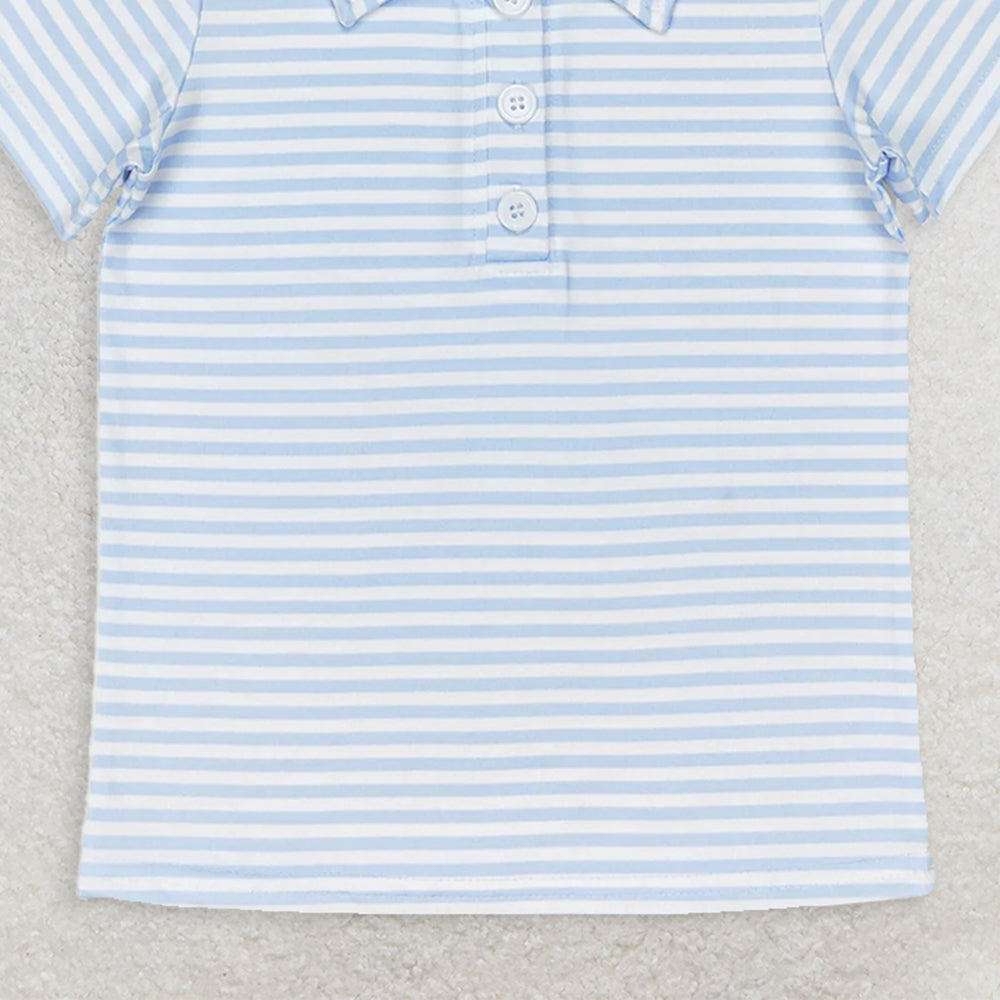 BT0653 RTS NO MOQ Baby Boys Summer Tops Baby Boys Pink Stripes Short Sleeve Buttons Tee Shirts Tops
