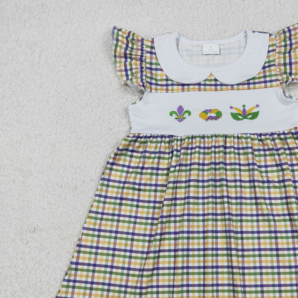 12.13 RTS NO MOQ （In stock）GSD2934 Embroidery Anchors Donuts Baby Girls Mardigras Checked Collar Knee Length Dresses
