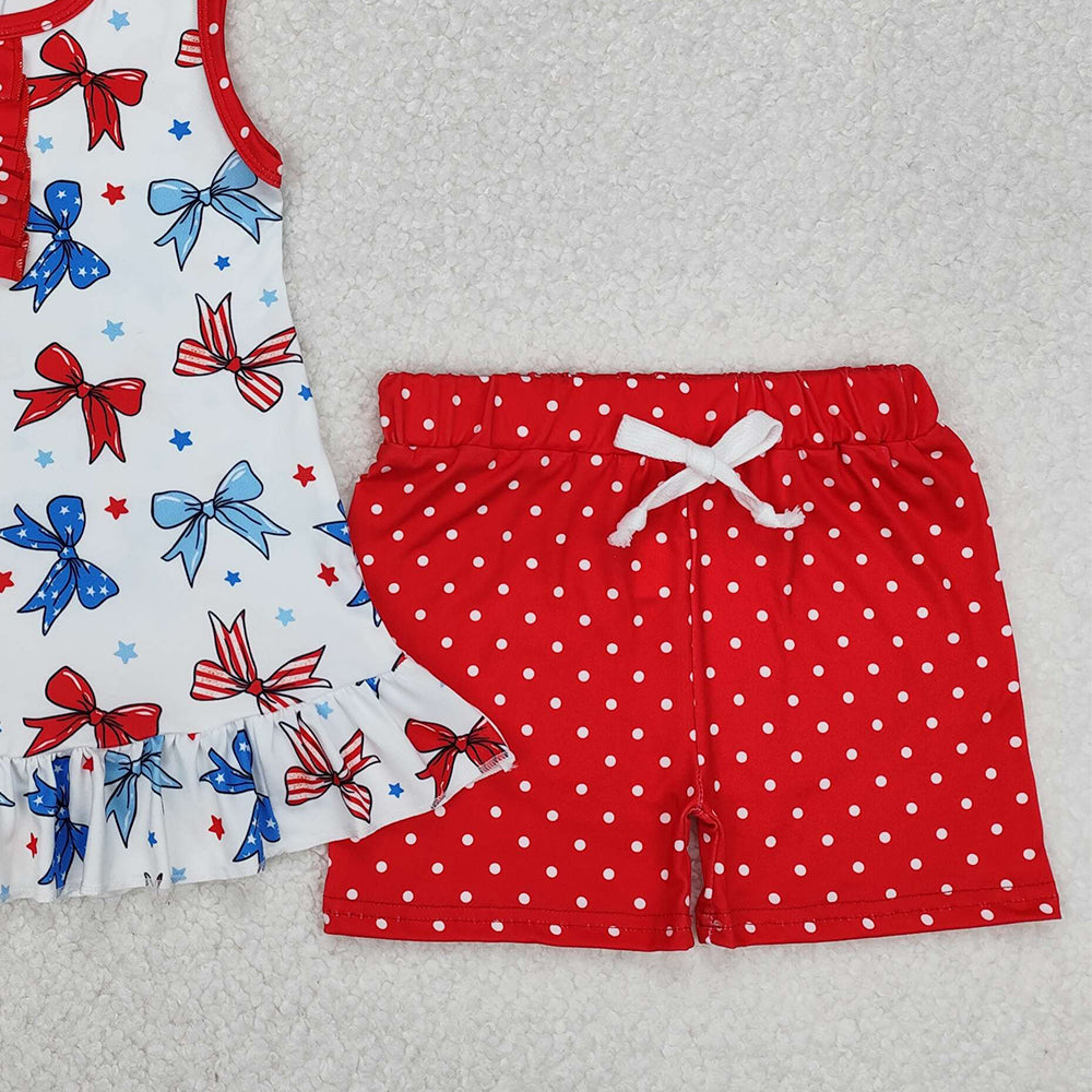 GSSO1991Girls Sleeveless Stars And Stripes Bow Clothing 4th of July Patriotic Outfit