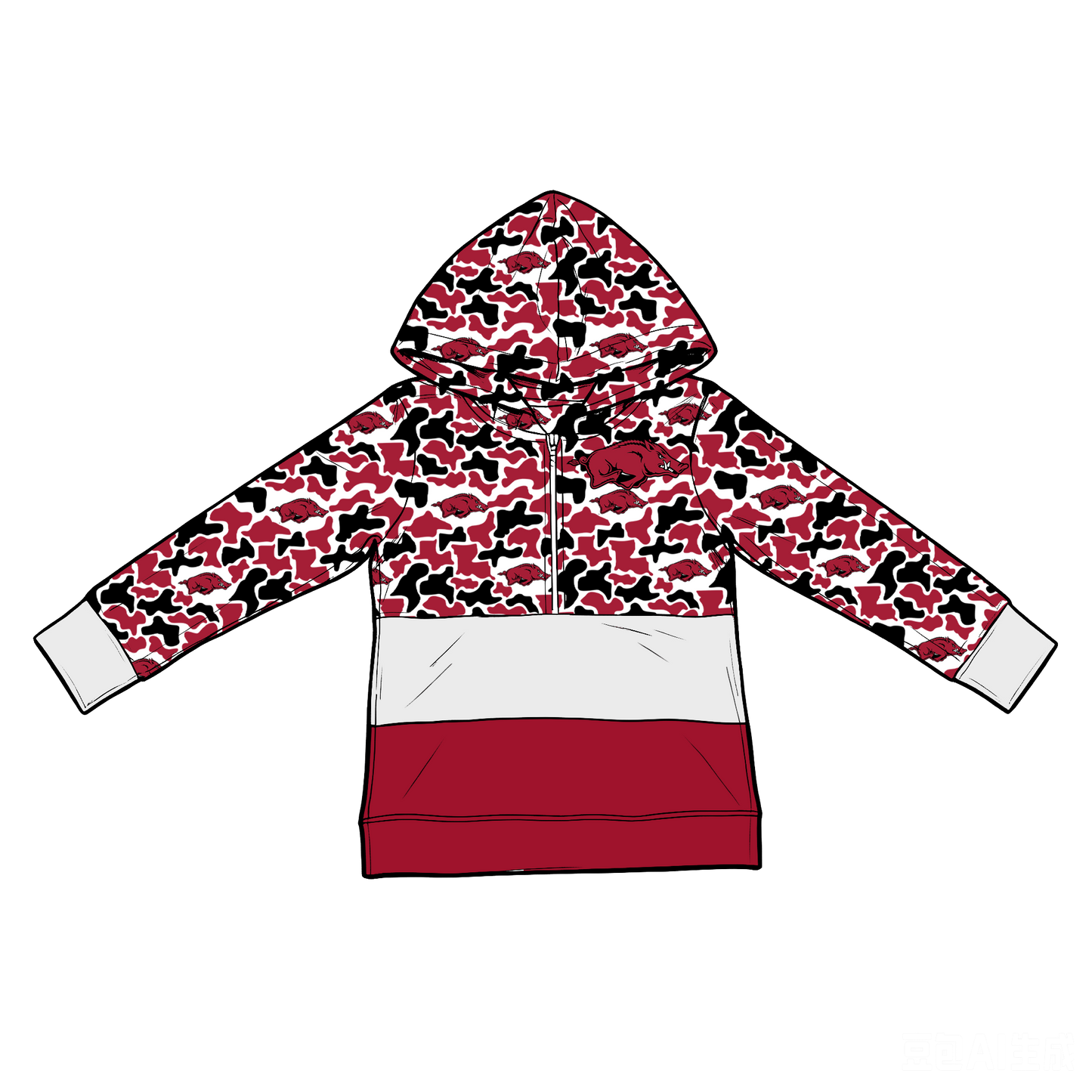 CUSTOM MOQ 5 mix size summer teams Baby Kids Camo Half Zip Hoodie Sports Team Logo Toddler Hooded Sweatshirt
