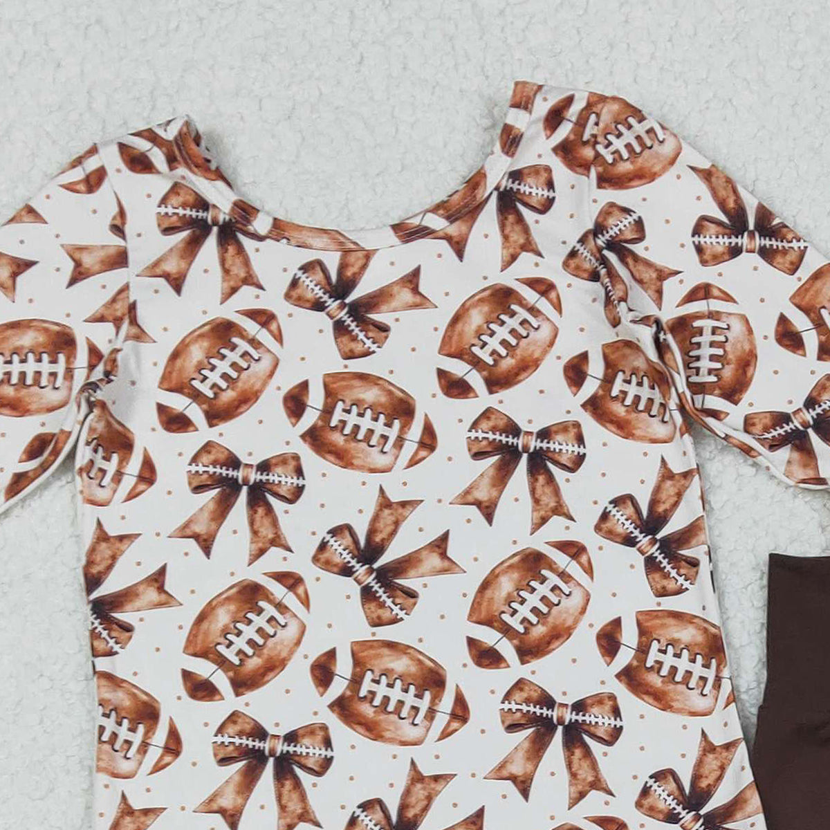 12.5 RTS NO MOQ （In stock）GLP2787 Baby Girls Bell Sleeve Footballs Bows Top Ruffle Bell Bottom Pants Team Clothes Set
